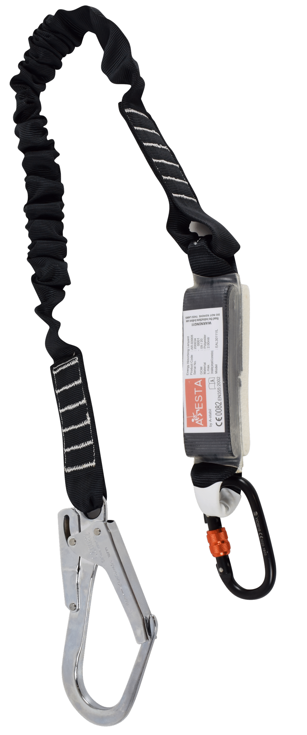 AR-03908-15 ARESTA scaff - Elasticated Webbing Lanyard with a Carabiner and Shock Absorber