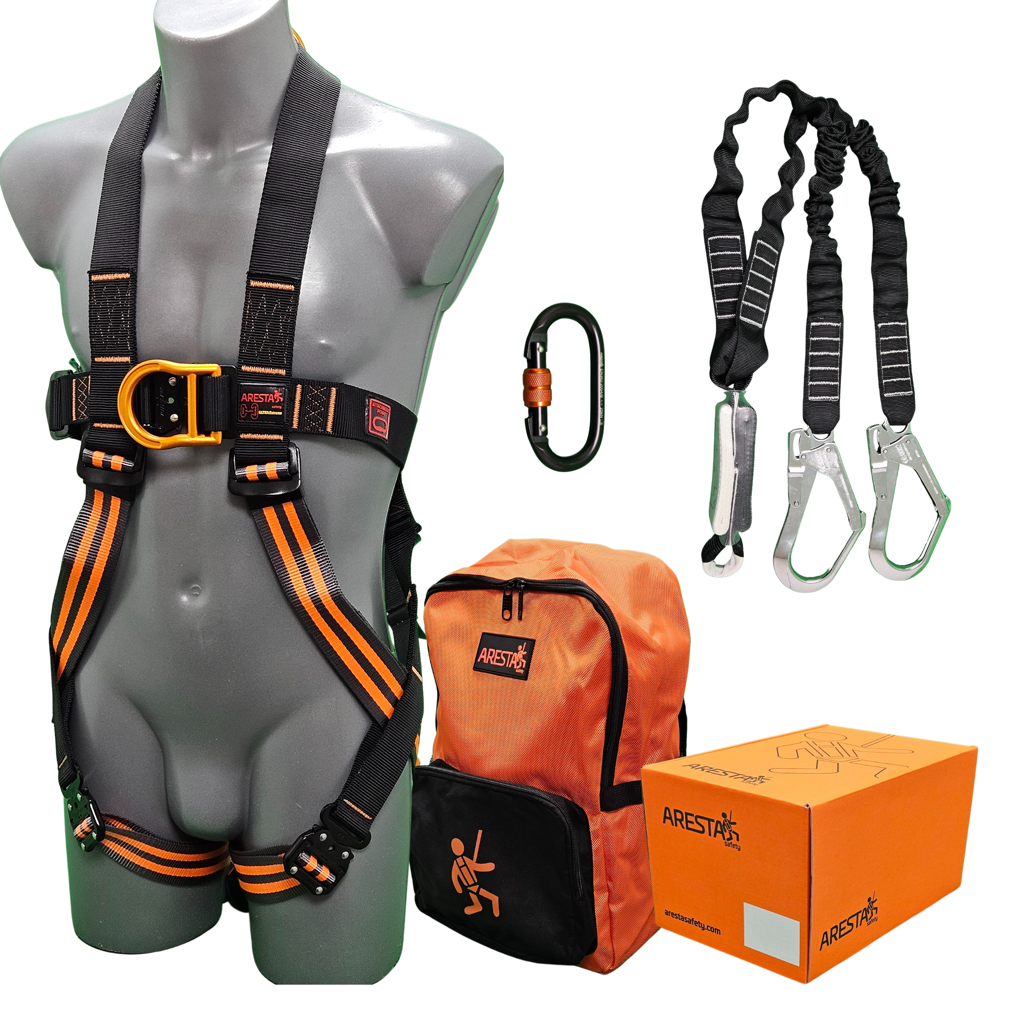 ARESTA Deluxe Scaffolder Kit 8E | Double-Point Aluminum Elasticated Harness & 1.8m Twin Rope Lanyard