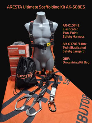 ARESTA Deluxe- Scaffolder Kit 8ES Double Point Elasticated Harness, Twin Elasticated lanyard