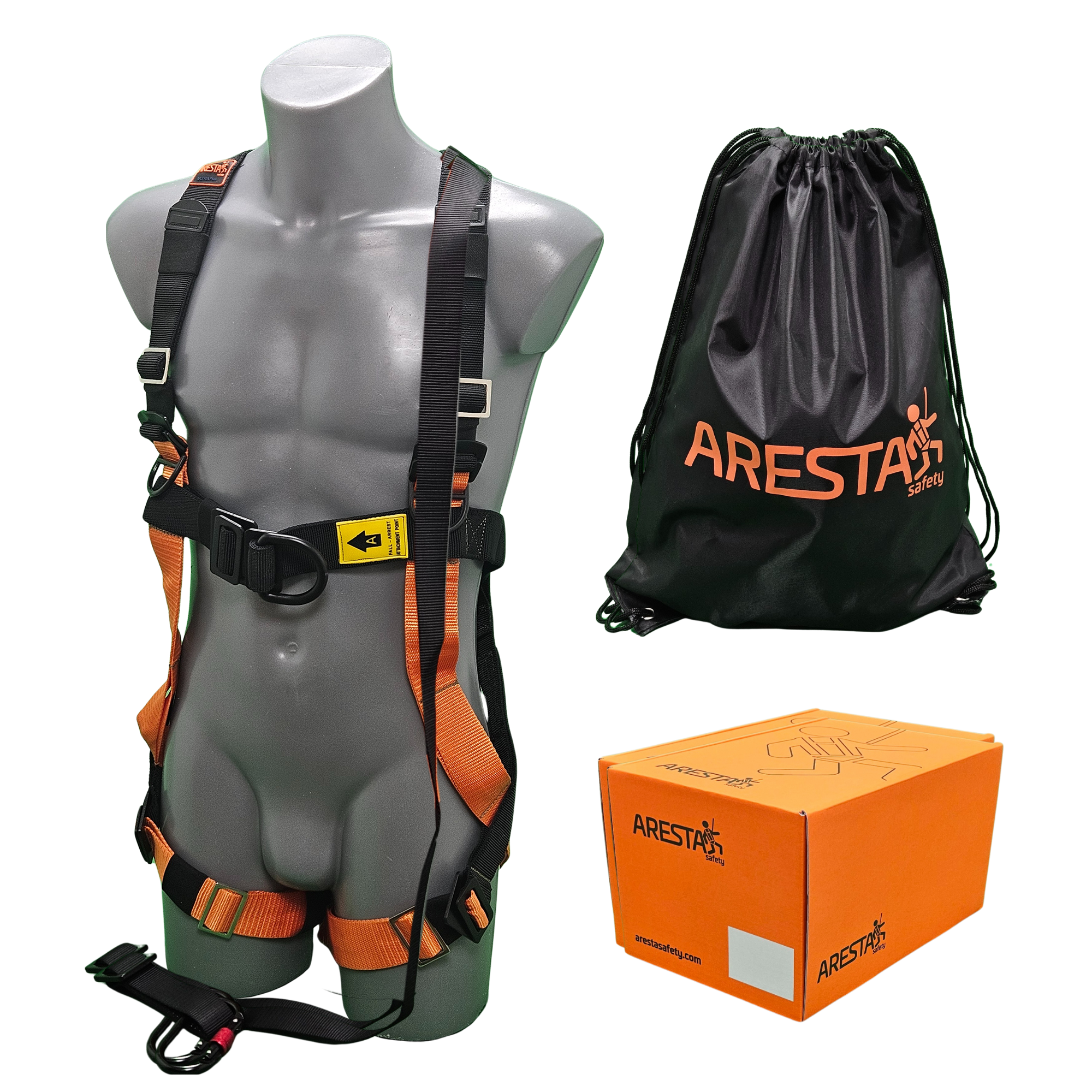 ARESTA Deluxe Kit 1B - Double Point Harness - standard buckle, 1.5m Adjustable Webbing Lanyard attached the harness, Carabiner